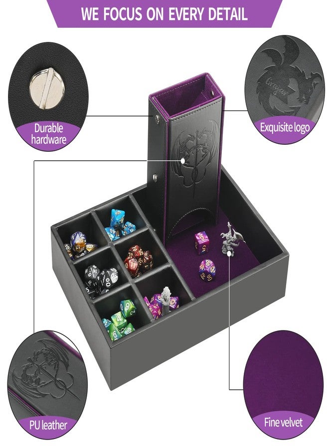 Grajar DND Dice Tray and Dice Tower with Storage, 3 in 1 Dice Rolling Tray with Lid, Portable Dice Box Storage, DND dice Holder for Dungeons and Dragons D&D RPG MTG Table Games - Purple - Image 5